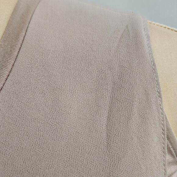 Lisa Rinna Twofer Taupe Asymmetric Chiffon Overlay Jersey Knit Tank Top - Picture 6 of 10